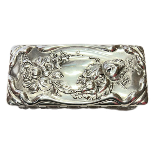 Antique George V sterling silver and cut glass trinket box