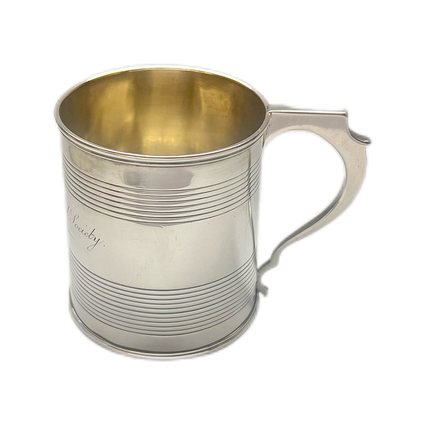 Antique George IV sterling silver half-pint mug, later inscription by the Tetney Agricultural Society circa 1860.