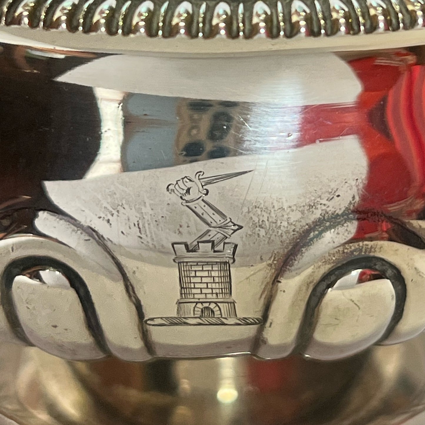 Superb crested George III footed bowl with marks for London, 1812, Samuel Hennell