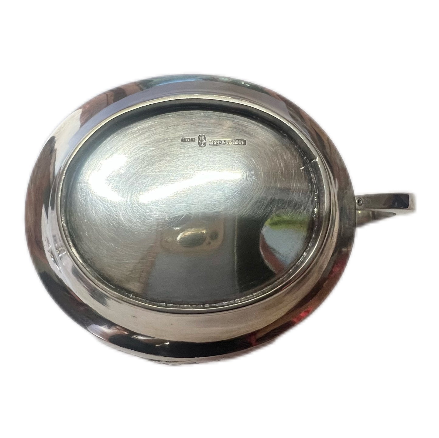 Near antique Chinese export silver 3 piece tea set with rosewood tray, estate of Shanghai Police Supt. Lovell