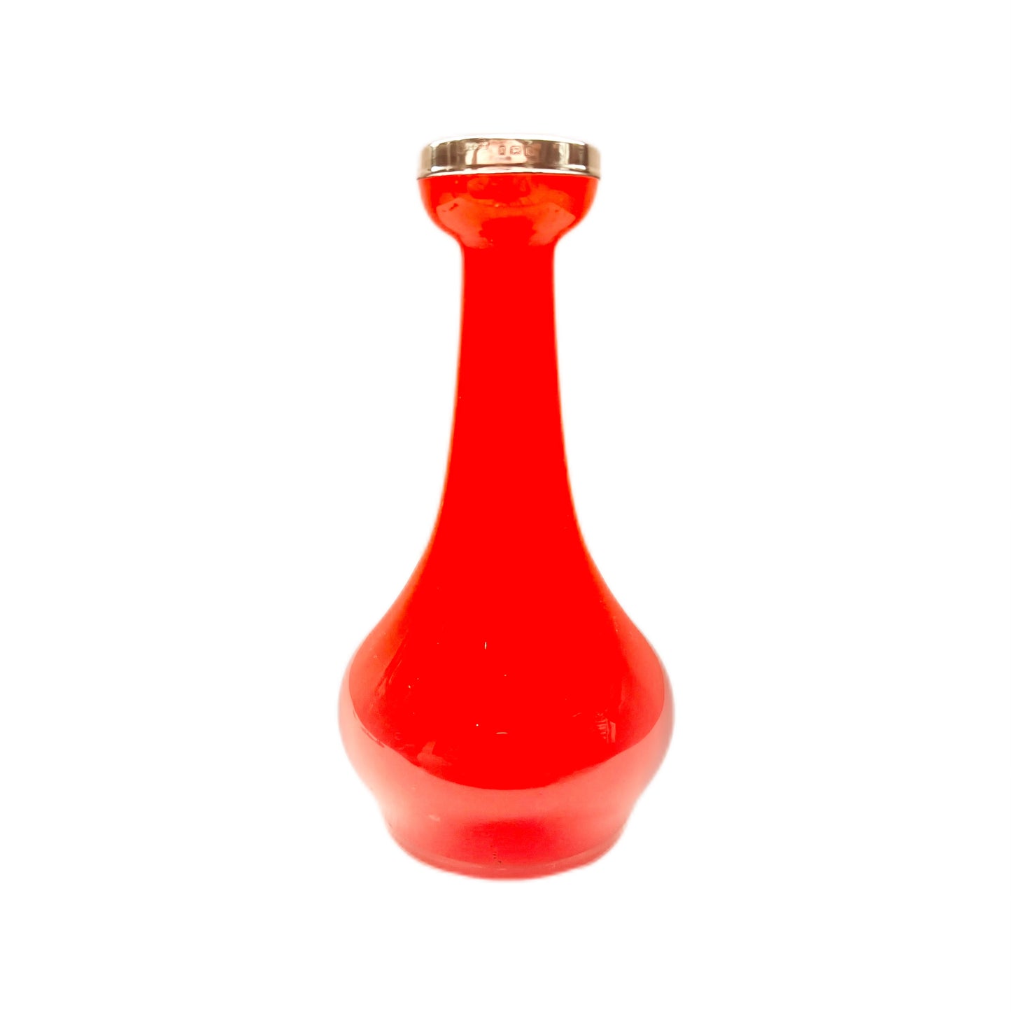 Art Deco Czech Bohemian orange glass “tango” vase, sterling silver collar, Henry Perkins & Sons.