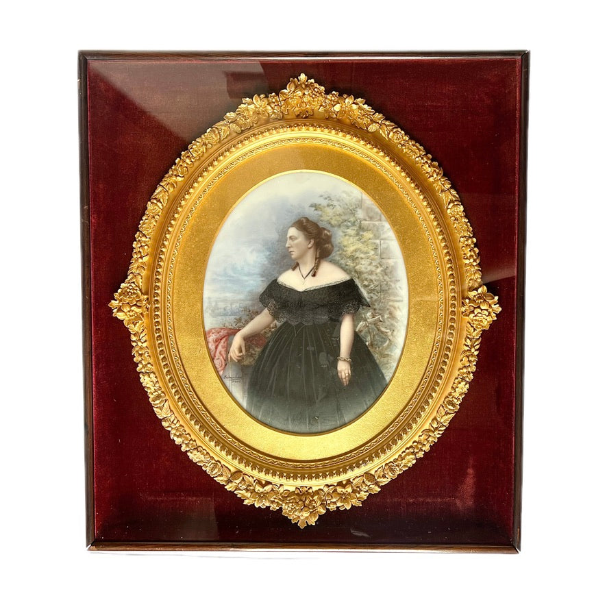 Antique Victorian 19th century enamel on porcelain mourning portrait