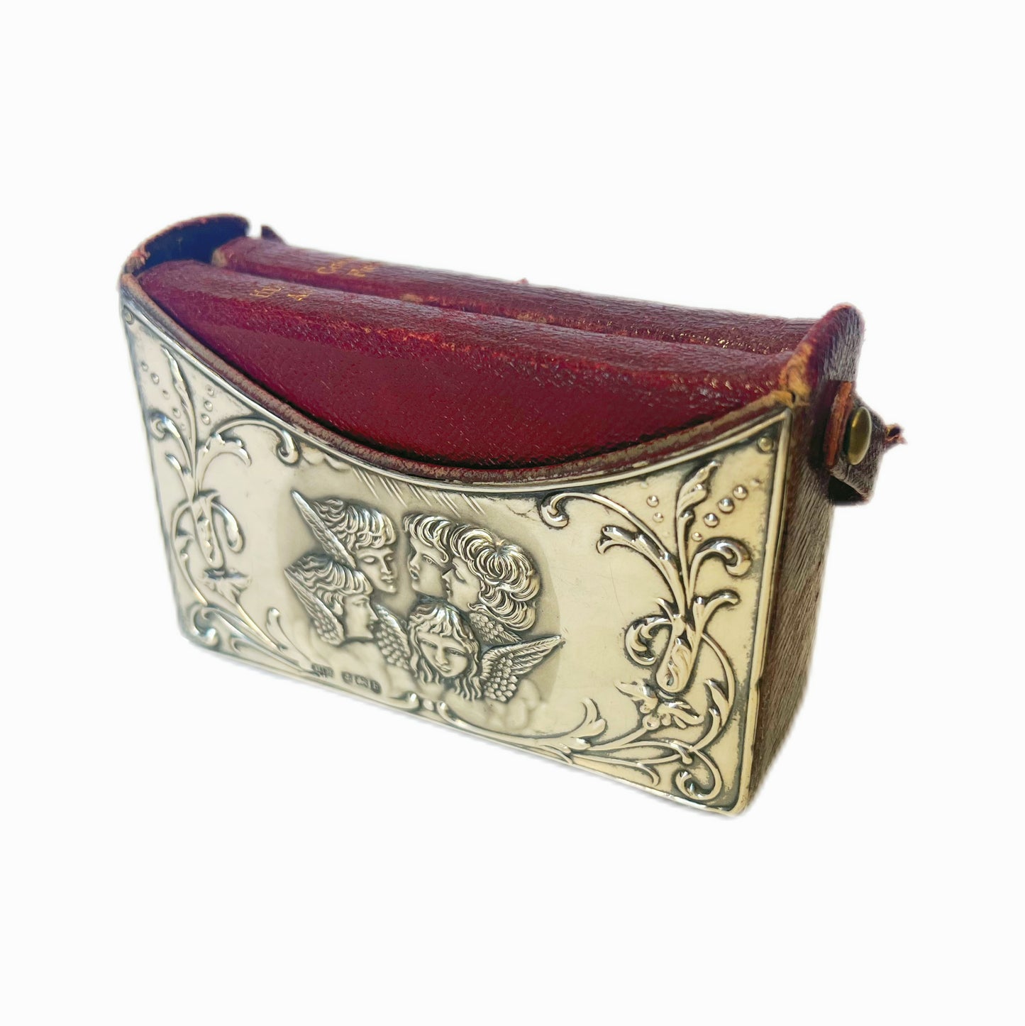 Antique Edwardian prayer and hymnal book travelling case with sterling silver frontispiece