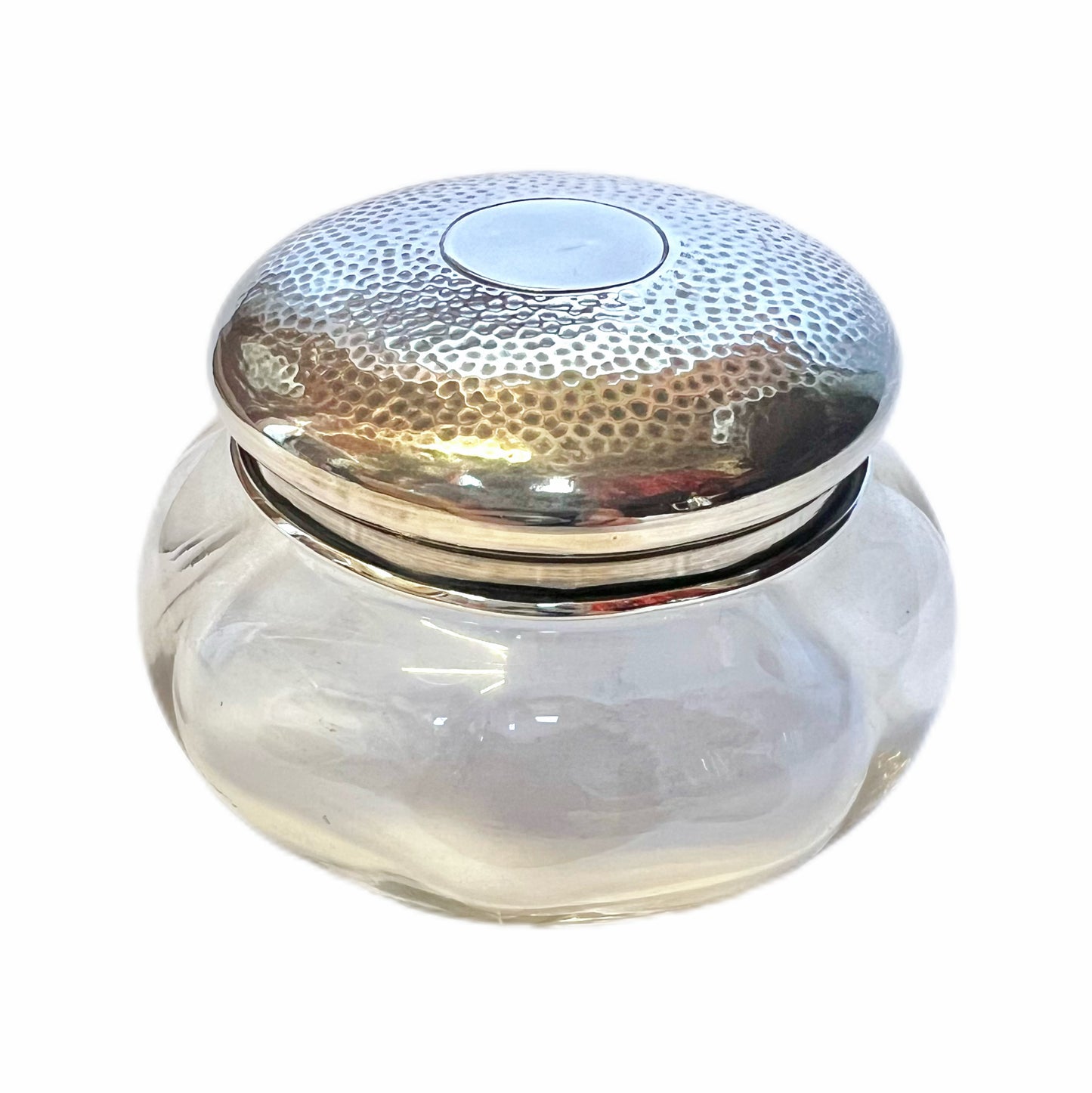 Antique George V glass and sterling silver toiletry jar