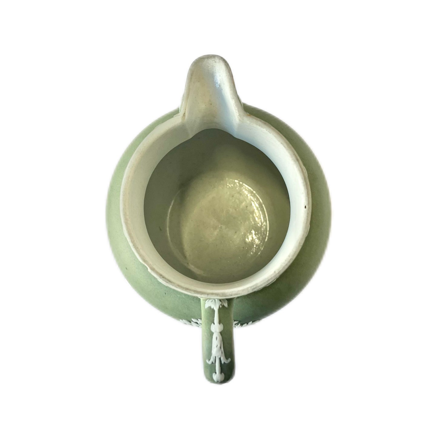 Antique Wedgwood sage green jasper ware milk jug circa 1900s to 1930s