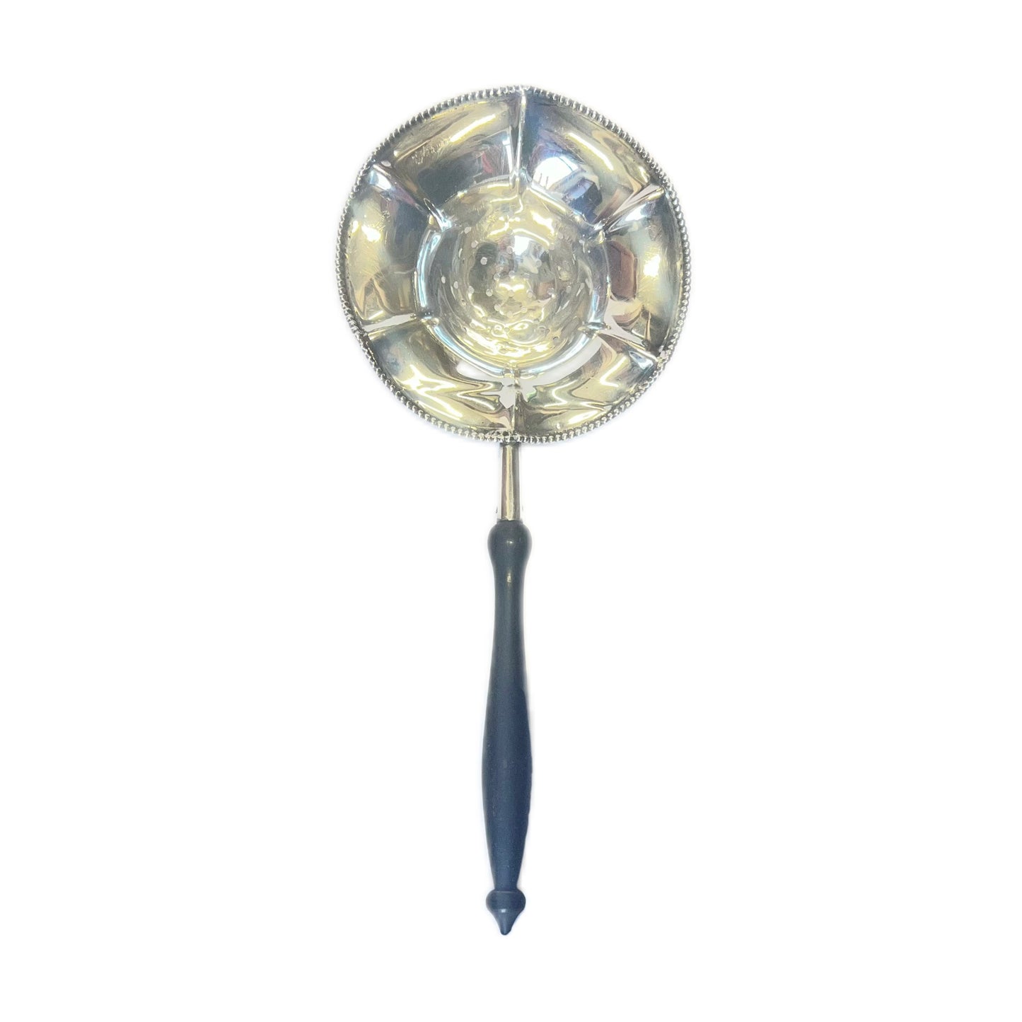 Vintage sterling silver tea strainer with ebonized timber handle