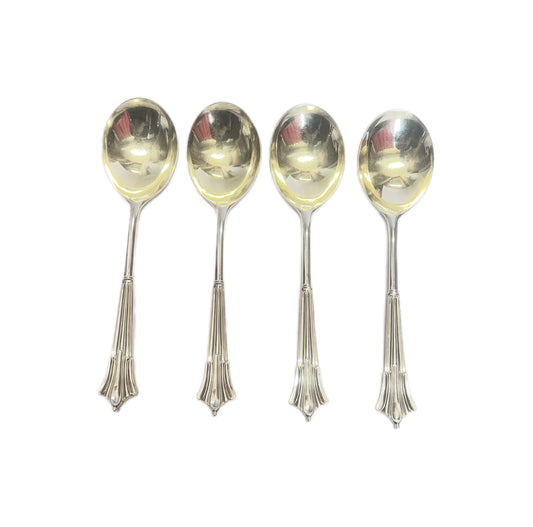 4 Edwardian sterling silver Albany / Queen Anne pattern bouillon spoons