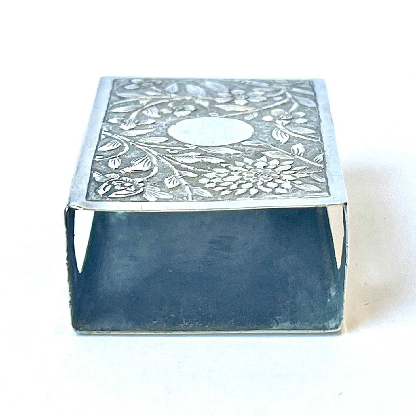 Antique Chinese export silver matchbox with floral motifs