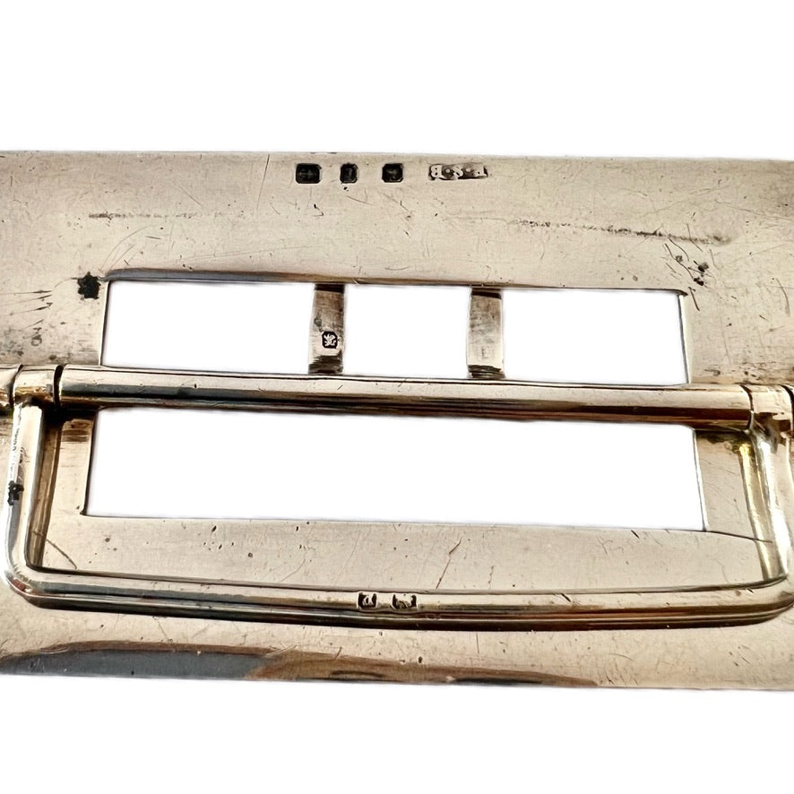 Late Victorian sterling silver and enamel belt buckle