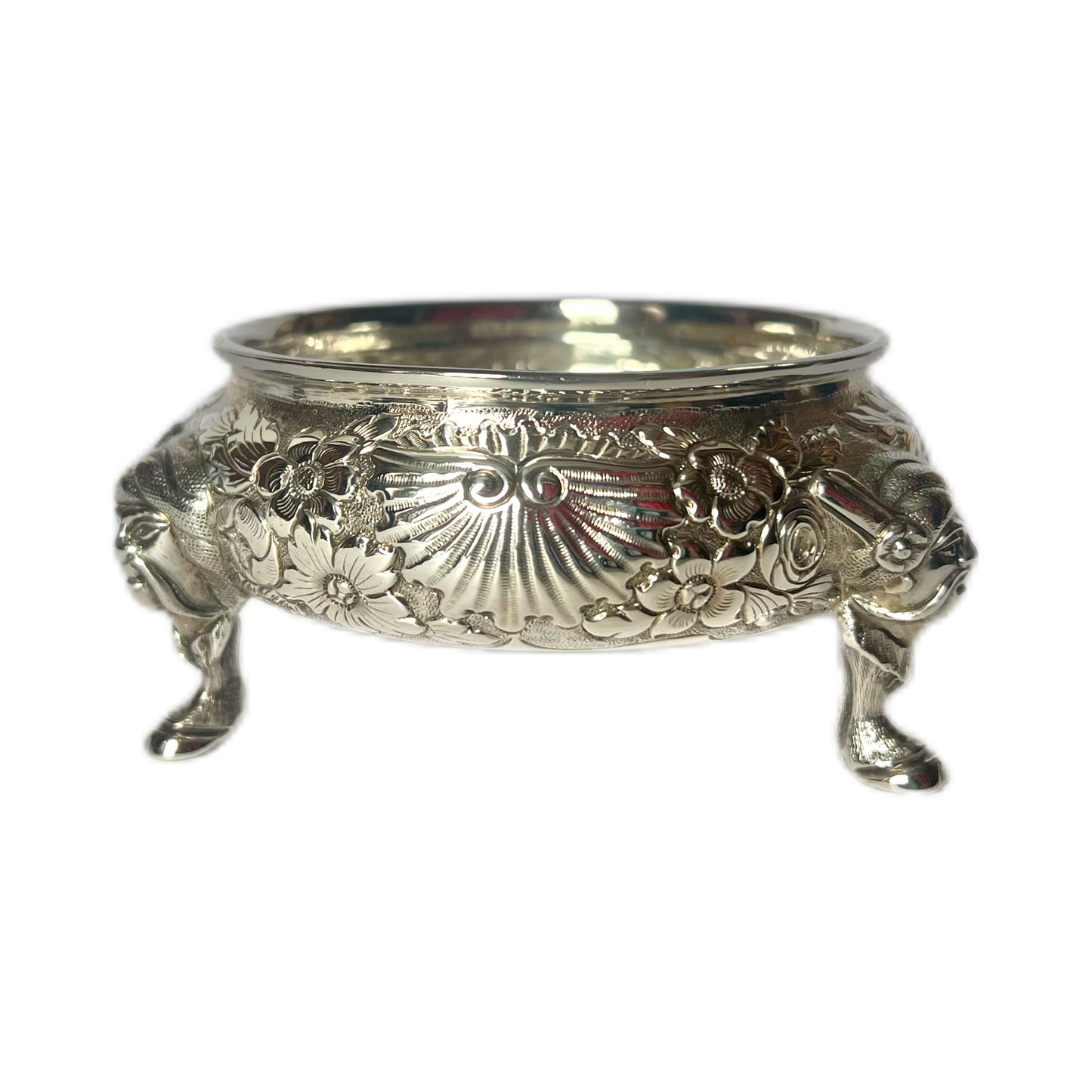 Unusual and rare High Victorian sterling silver master salt, John Evans II