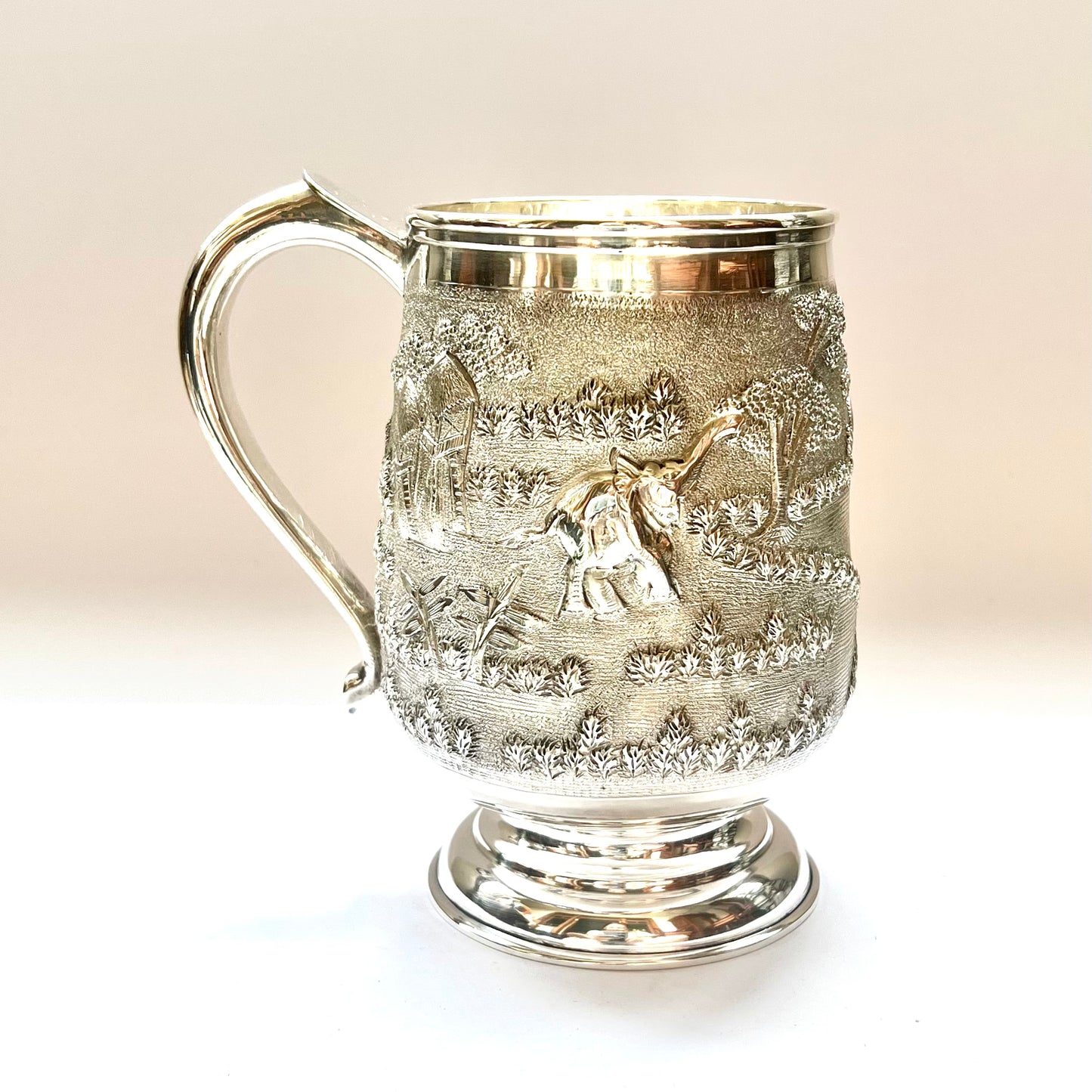 Vintage near Antique 1920s to 1930s British Raj Anglo-Indian sterling silver tankard, Calcutta silver