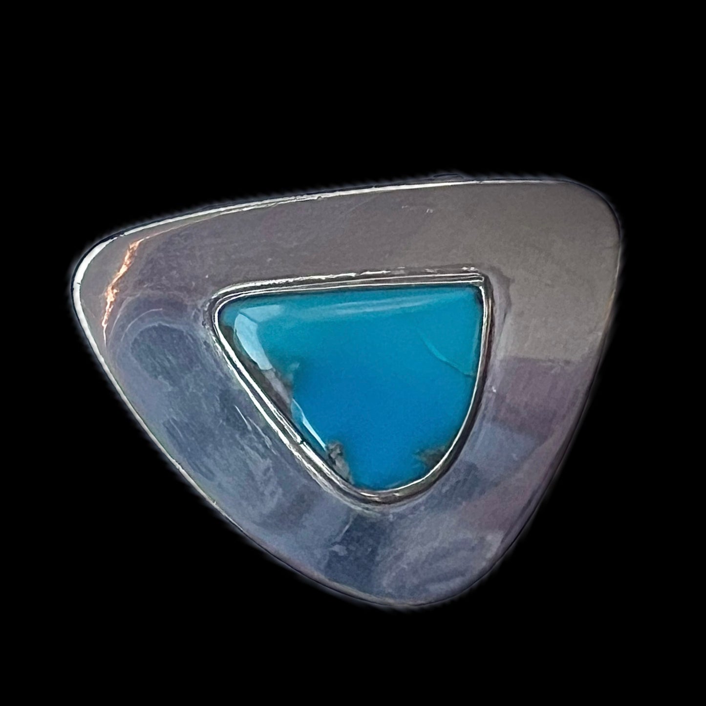 Midcentury Egyptian .800 silver pill box with turquoise cabochon