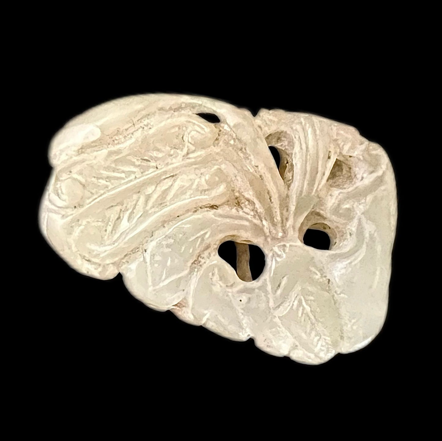 Vintage white jade openwork stylised butterfly wing pendant