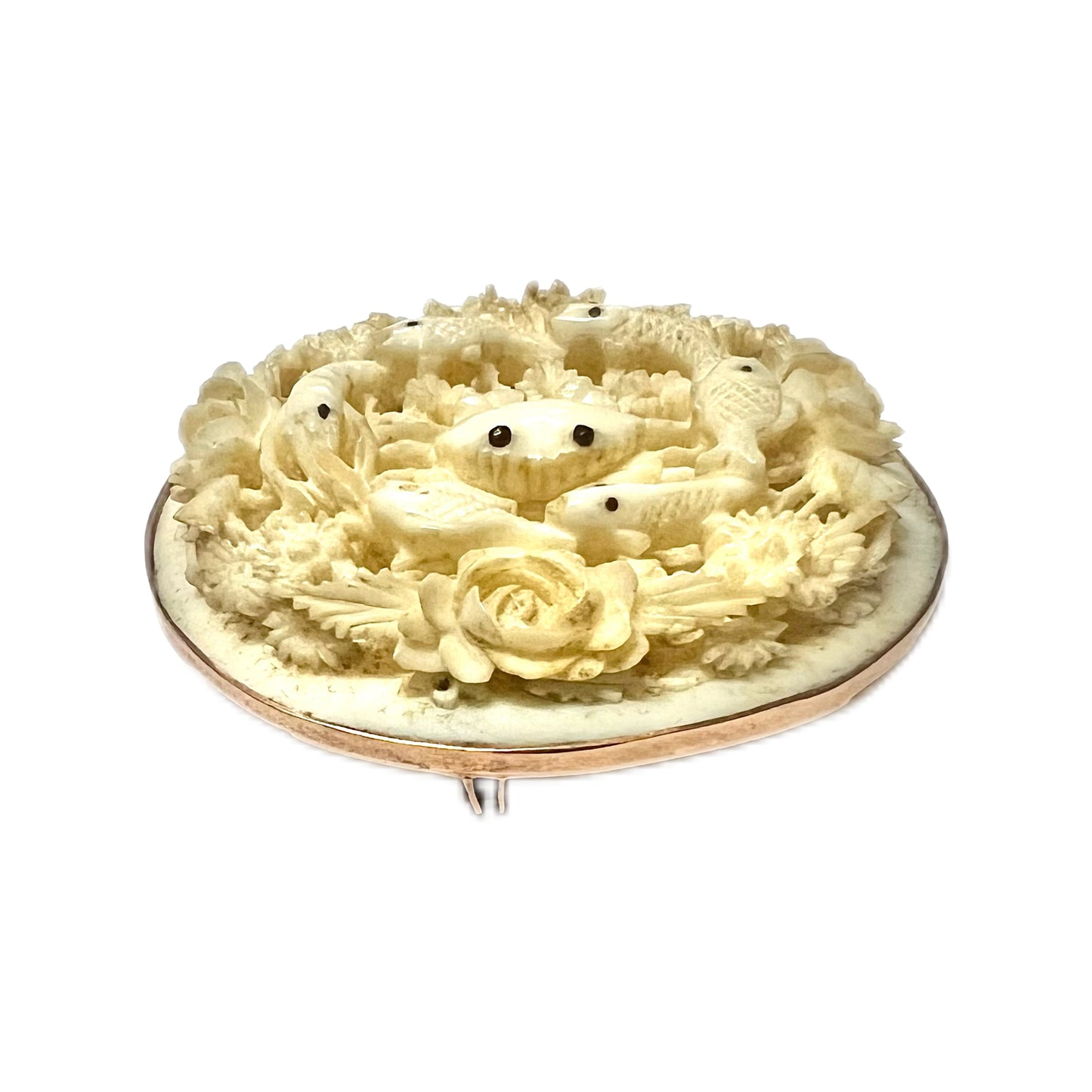 Antique Japanese 10ct gold export Ivory marine brooch