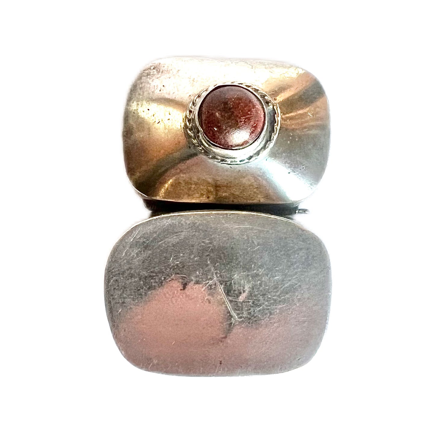 Midcentury Mexican Taxco silver pillbox with goldstone cabochon
