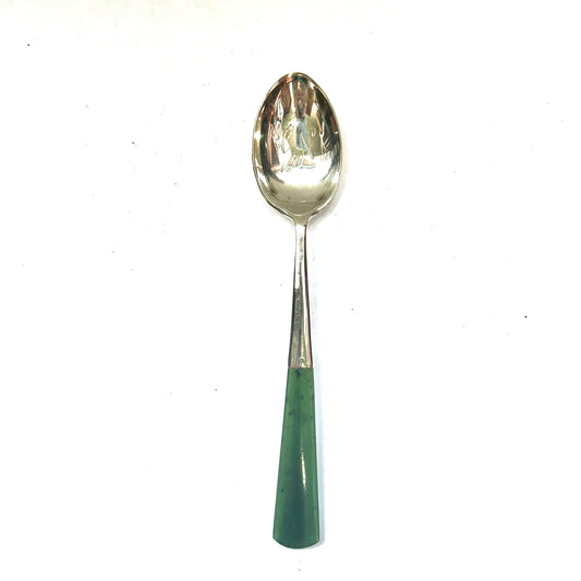 Antique New Zealand sterling silver and nephrite jade souvenir spoon, Joseph Swindell & Son, Christchurch