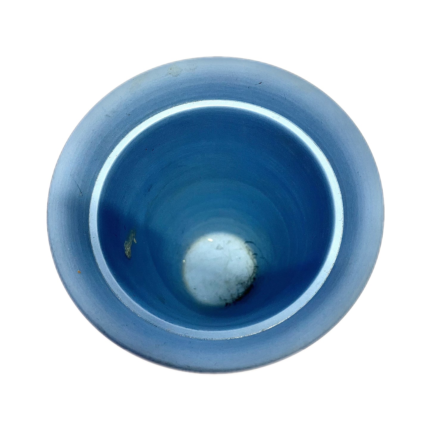 Large vintage blue Wedgwood vase with original flower frog