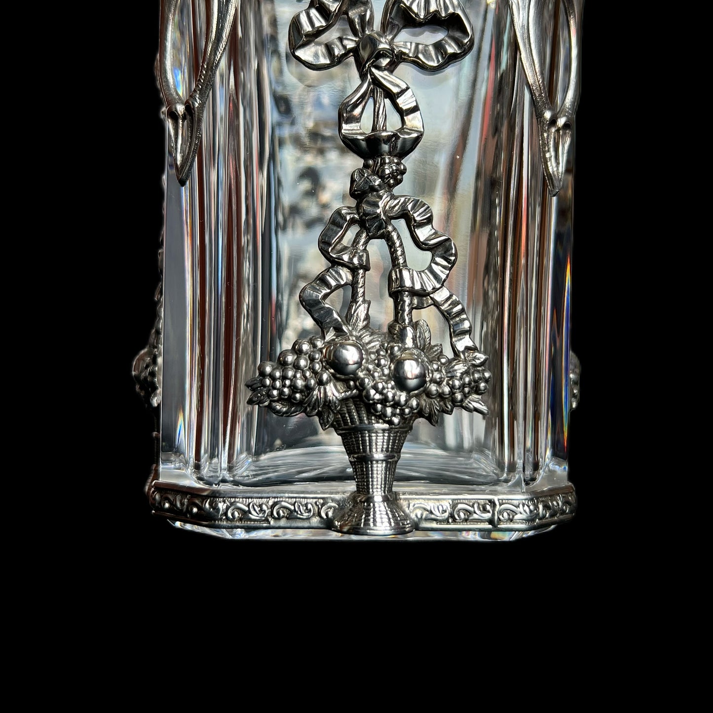 Vintage Atlantis Portugal crystal decanter with sterling silver caged overlay