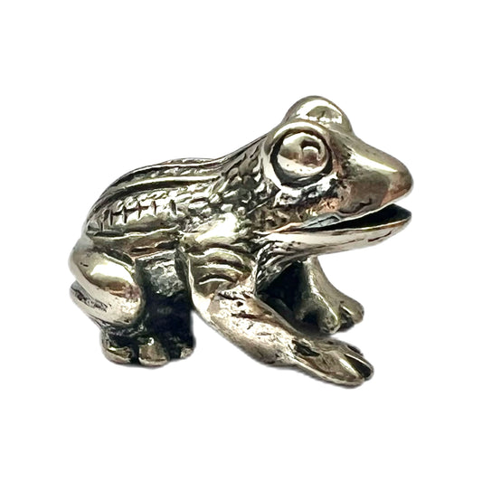 Vintage miniature novelty figural silver frog figurine