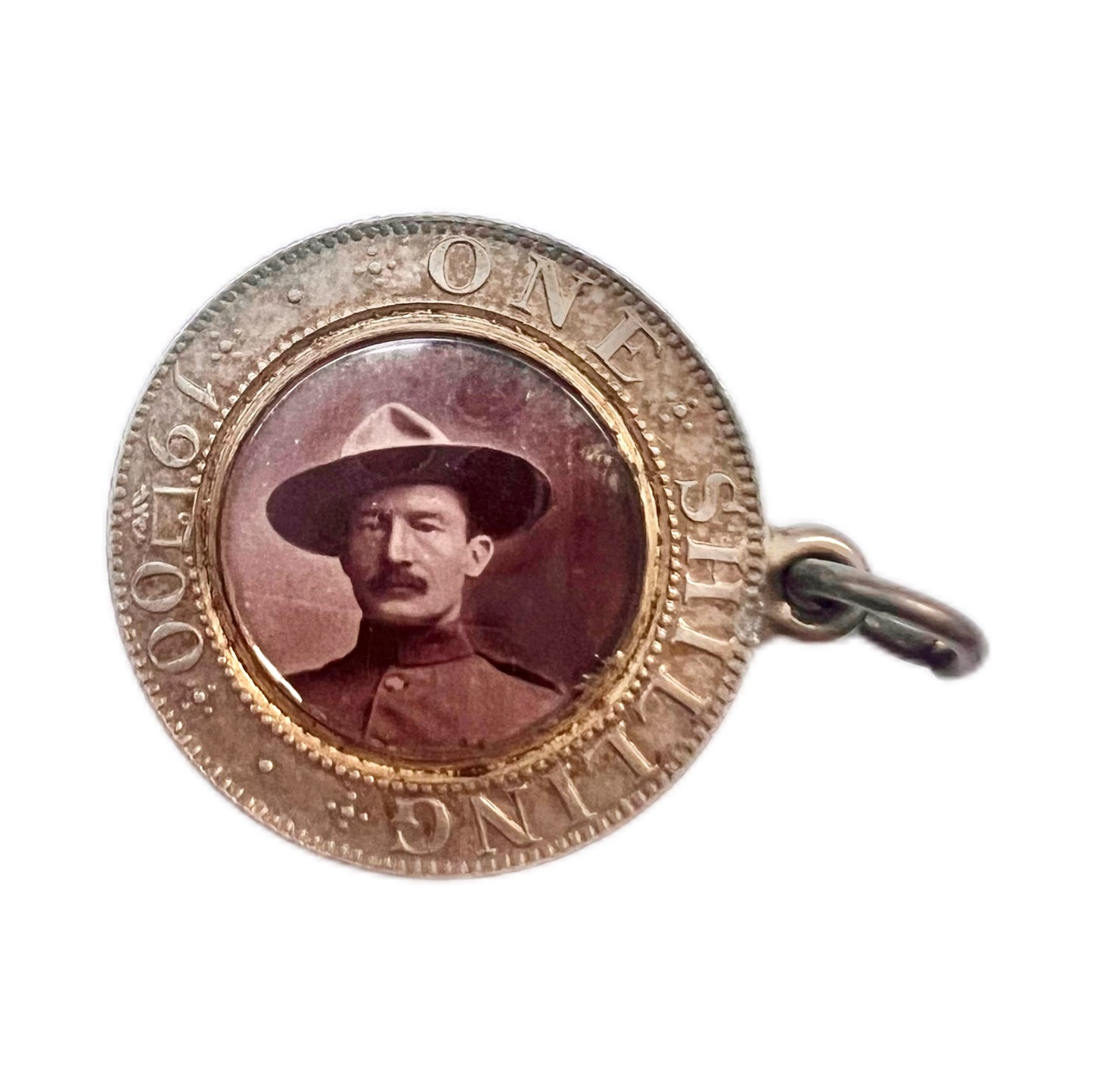 Patriotic Victorian silver Shilling token circa 1900 with Photo of Boer War Hero Lord Baden-Powell