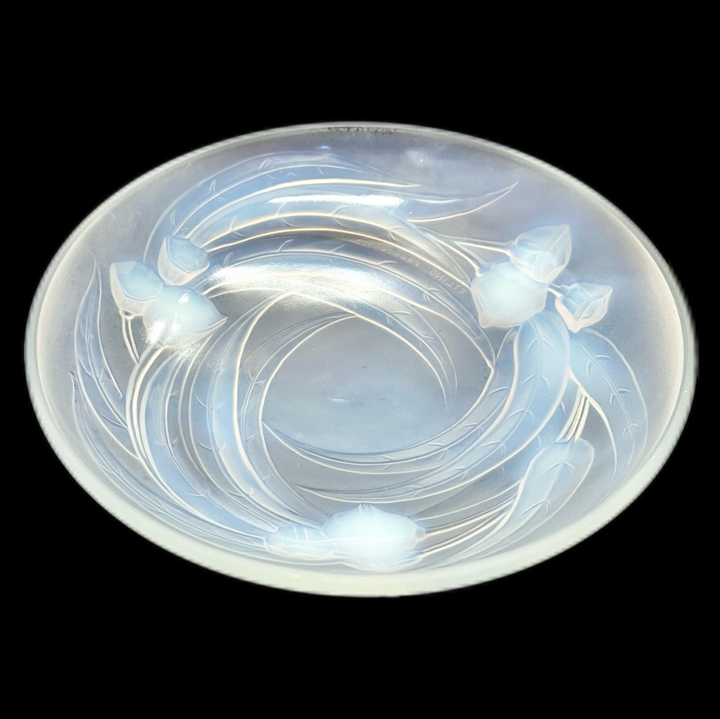 Antique French Art Deco opalescent glass dish by Etling et Cie