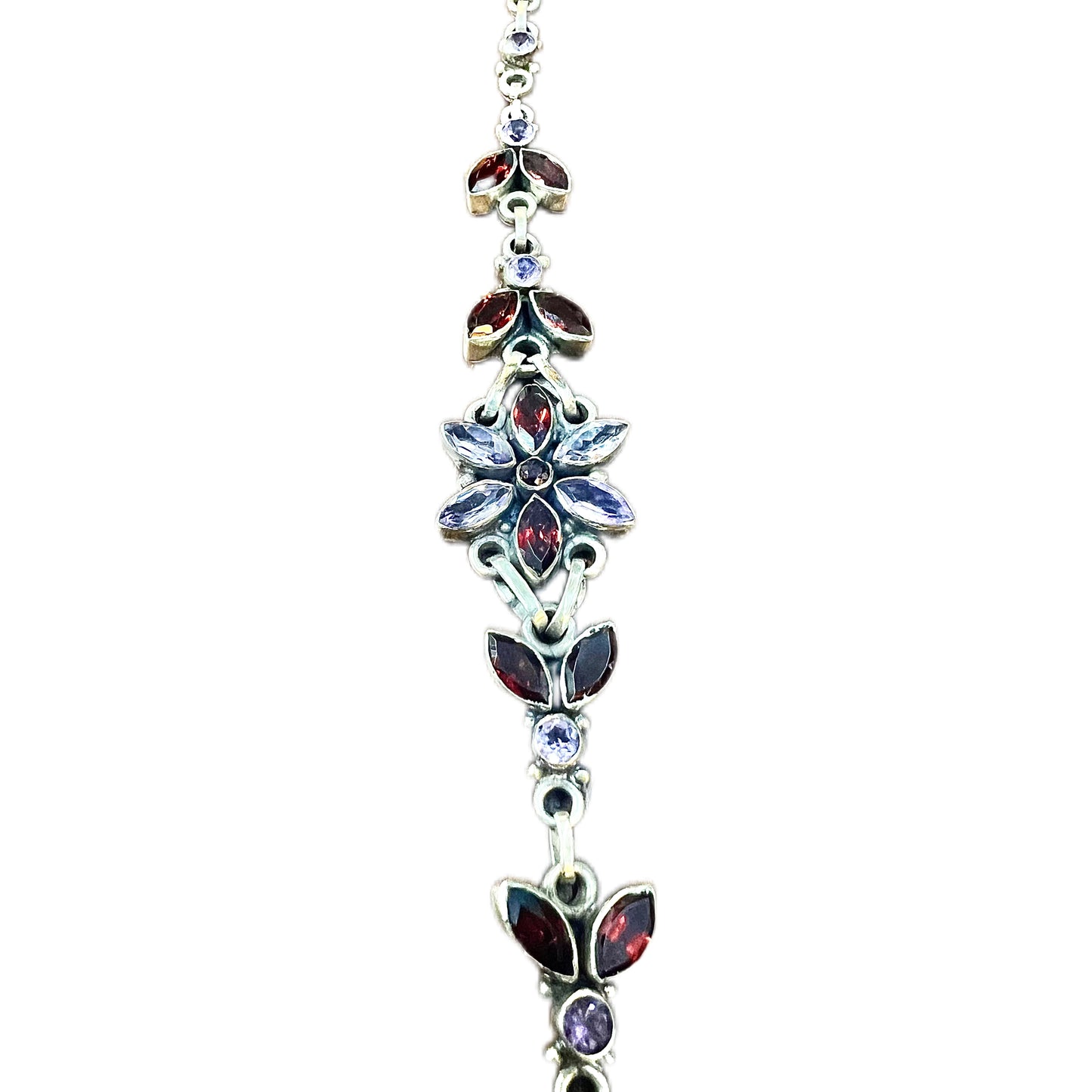 Vintage sterling silver, rhodolite garnet and amethyst bracelet