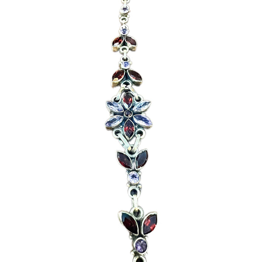 Vintage sterling silver, rhodolite garnet and amethyst bracelet