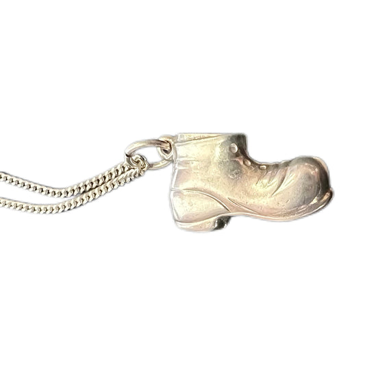 Vintage sterling silver lucky shoe charm pendant with chain