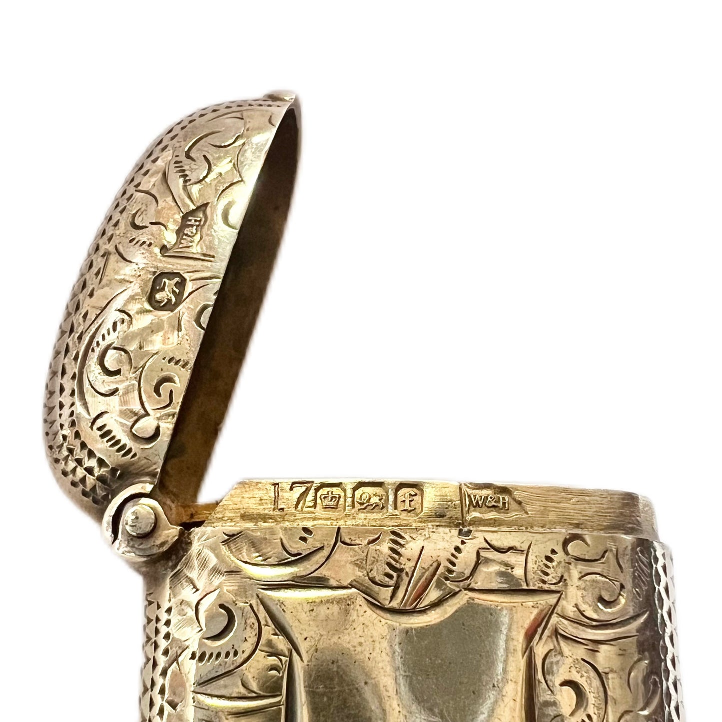 Late Victorian sterling silver double-compartment vesta case, Walker & Hall