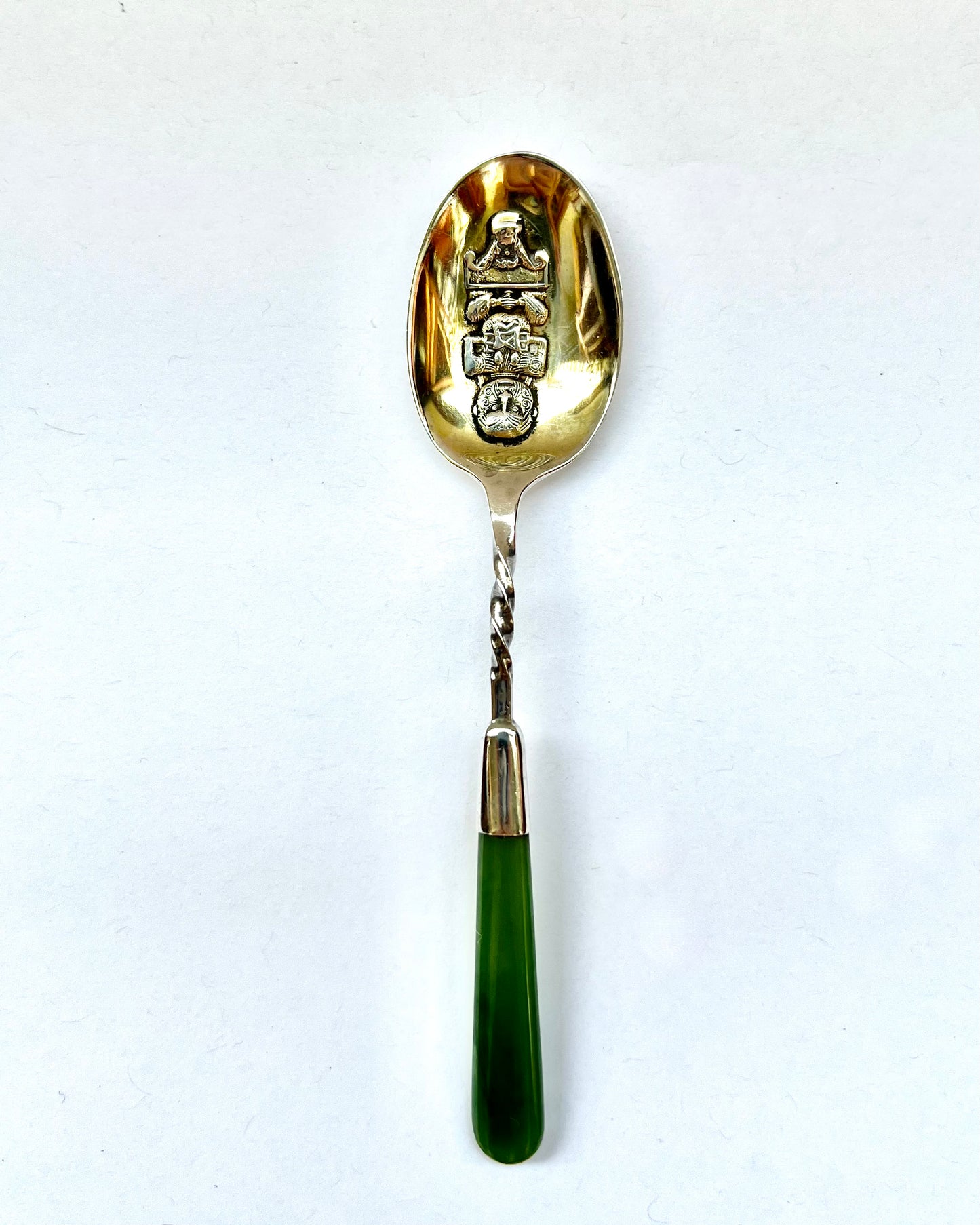 Antique New Zealand gilt on sterling silver tea spoon, Birmingham, 1921, Levi & Salaman