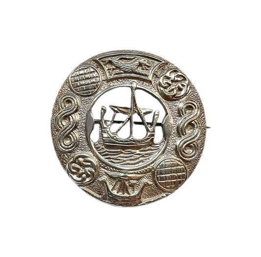 Midcentury Scottish sterling silver Iona style brooch,  Robert Allison, Glasgow, 1952.