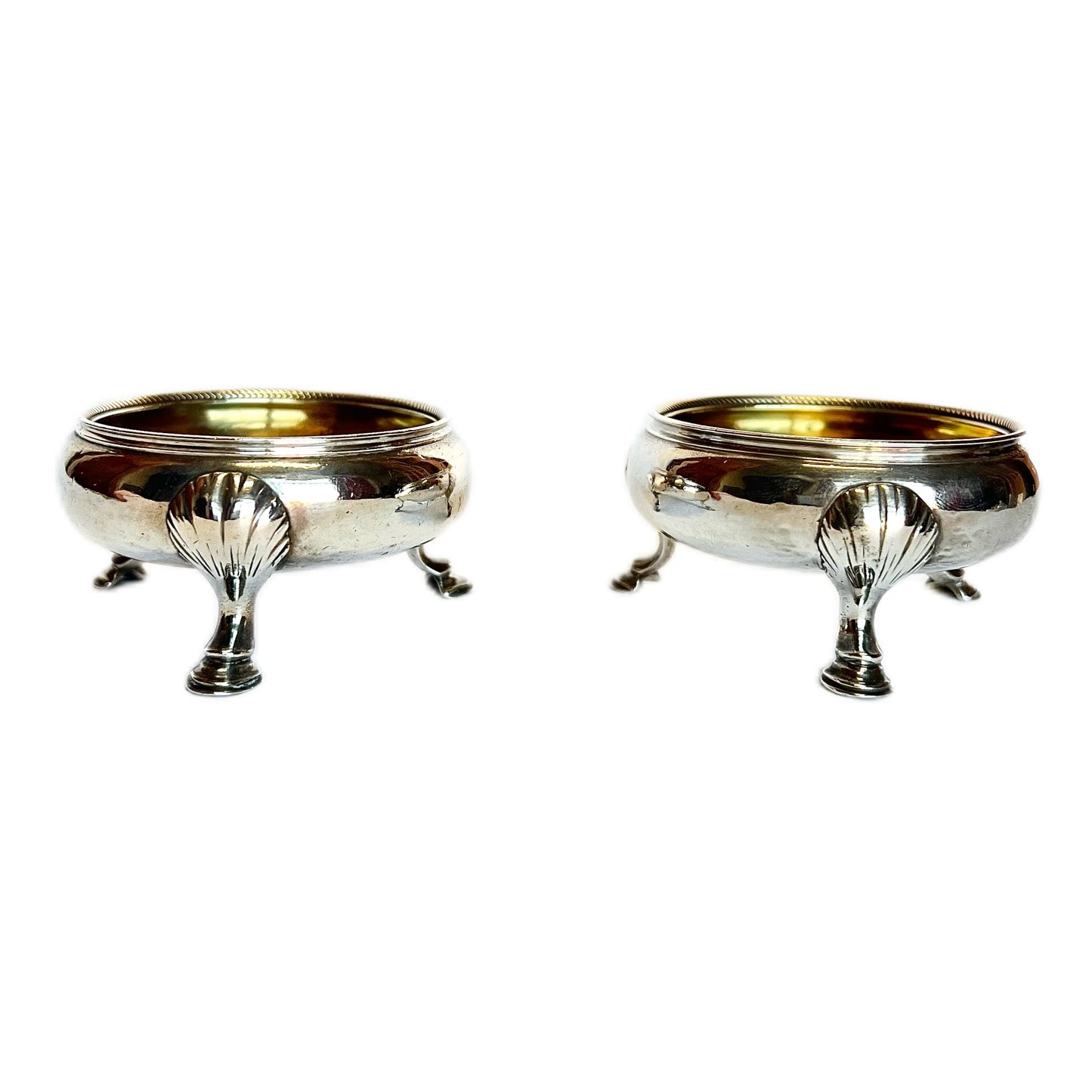 Pair of early George III sterling silver salt cellars by George Rous