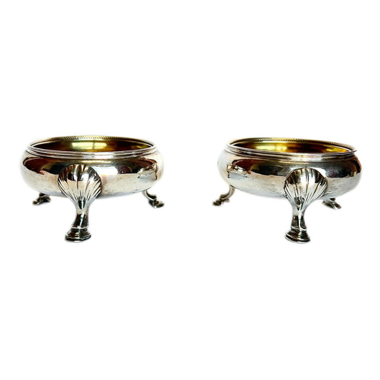 Pair of early George III sterling silver salt cellars by George Rous