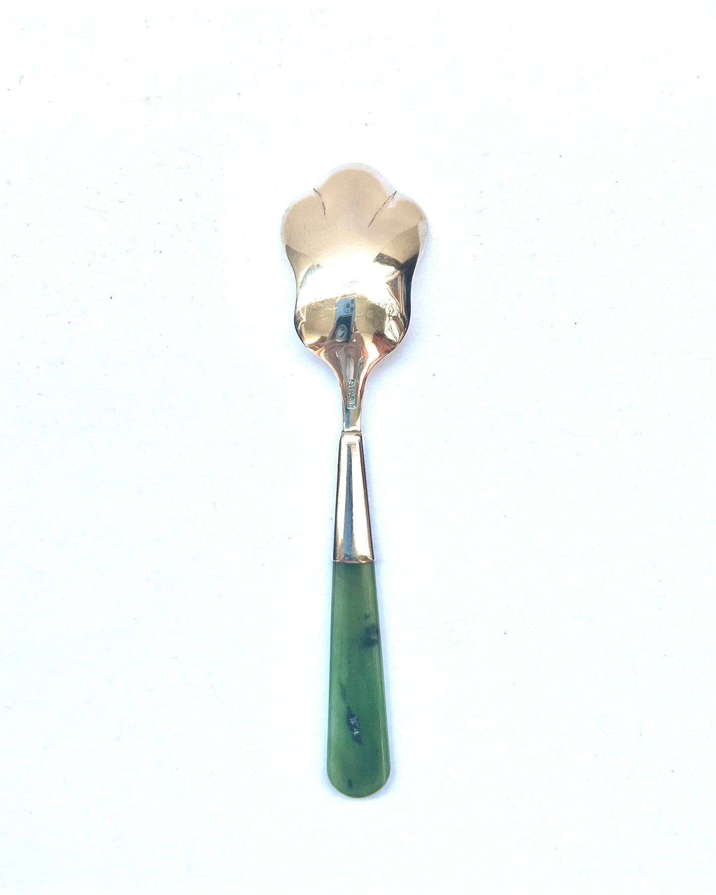 Antique New Zealand sterling silver and nephrite jade marmalade spoon circa 1900s to 1920s