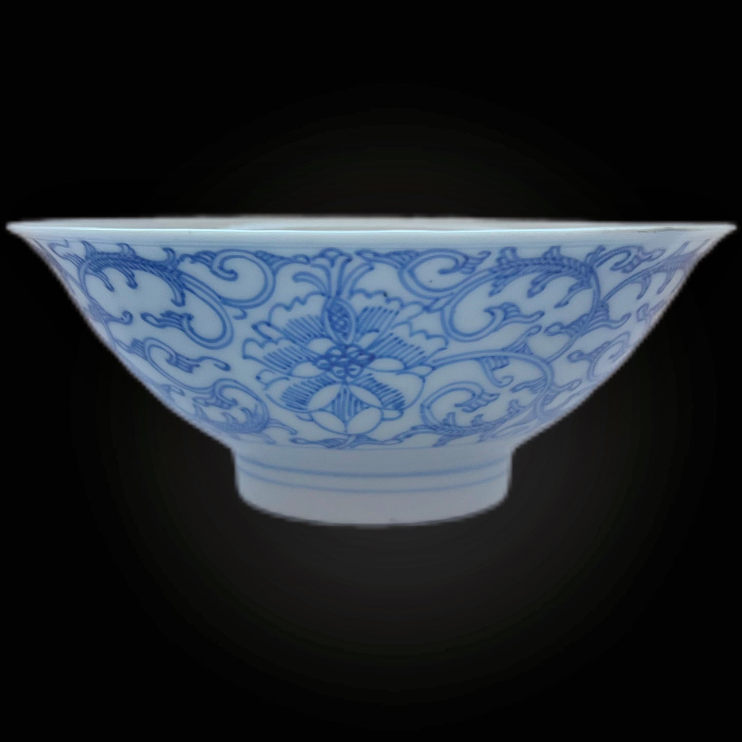 Antique Asian blue and white porcelain bowl, likely Meiji Period Japan