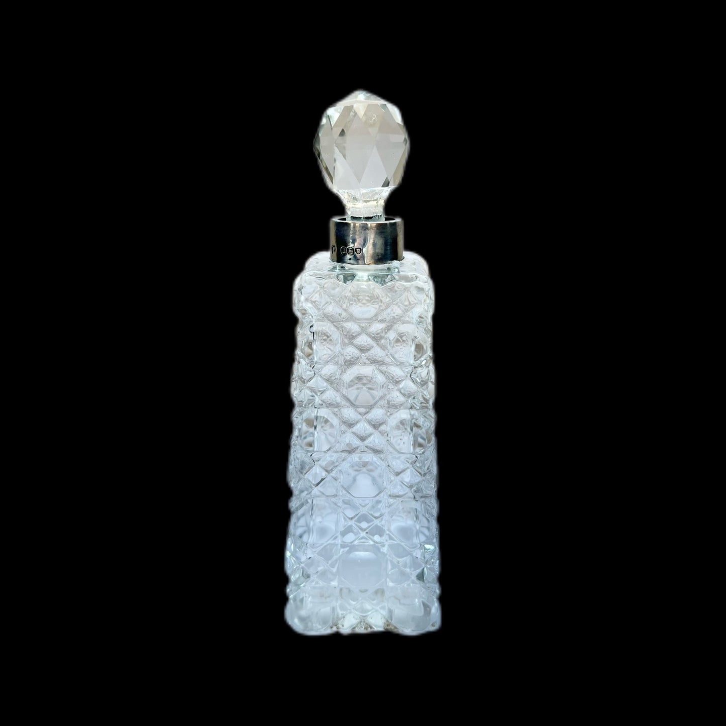 Antique Edwardian cut glass and sterling silver toiletry /scent bottle, London 1908