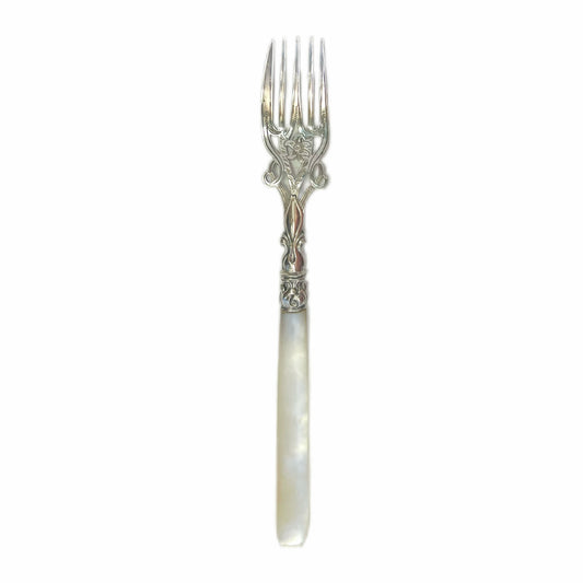High Victorian sterling silver and mother of pearl pickle fork