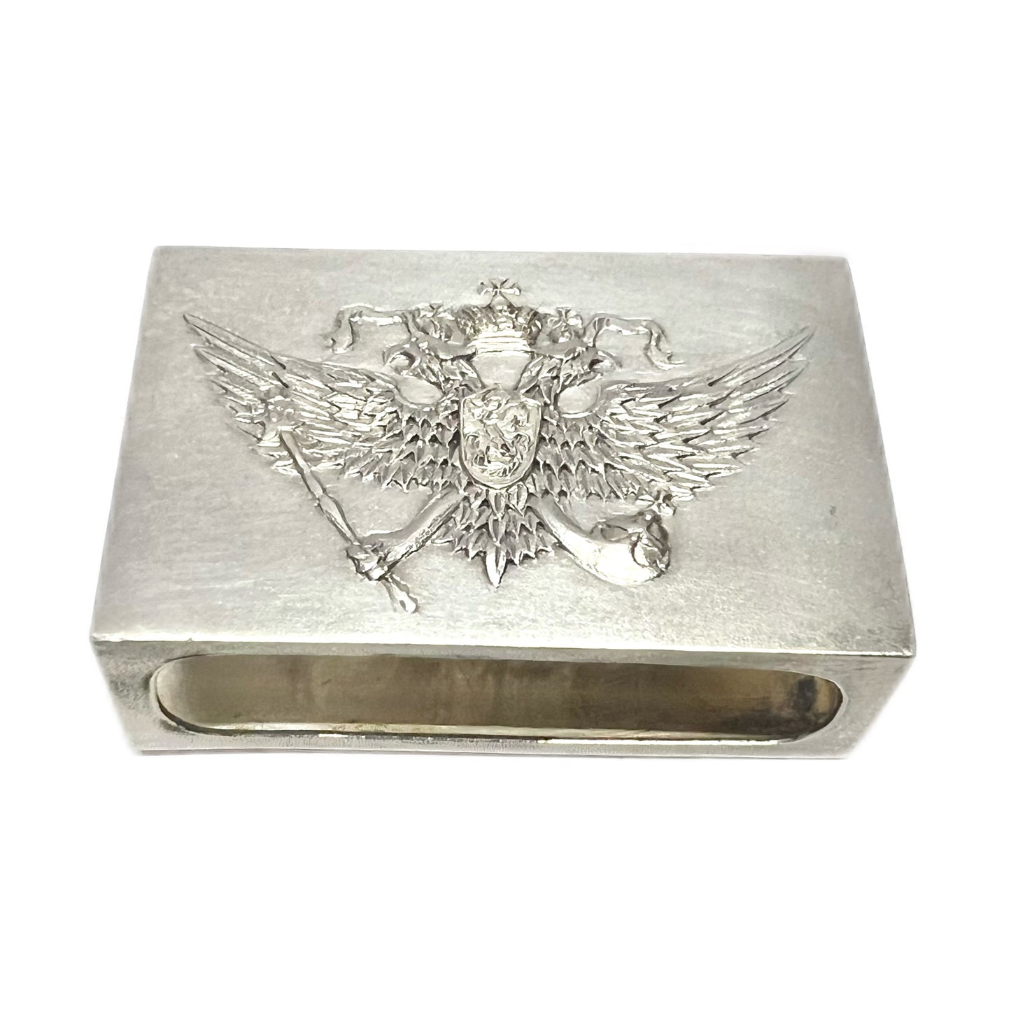 Antique .875 Russian silver imperial double-headed eagle matchbox cover