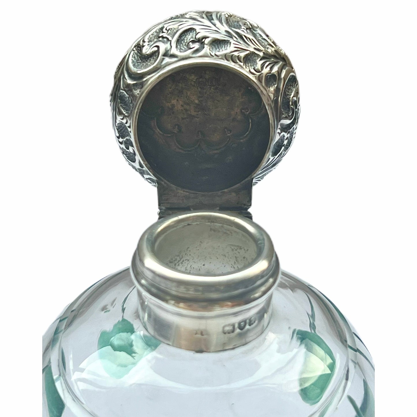 Antique Edwardian sterling silver and cut glass scent or toiletry bottle