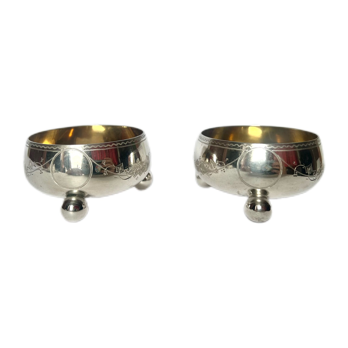 Late Victorian Christopher Dresser influenced sterling silver salt cellars, Martin, Hall & Co.