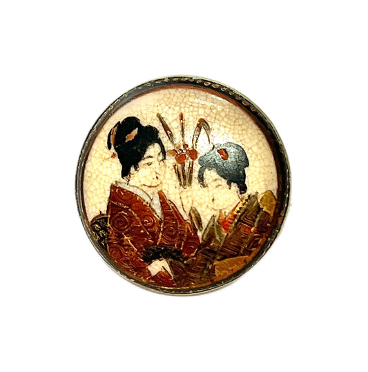 Round late Meiji to Taisho Period Satsuma geisha brooch
