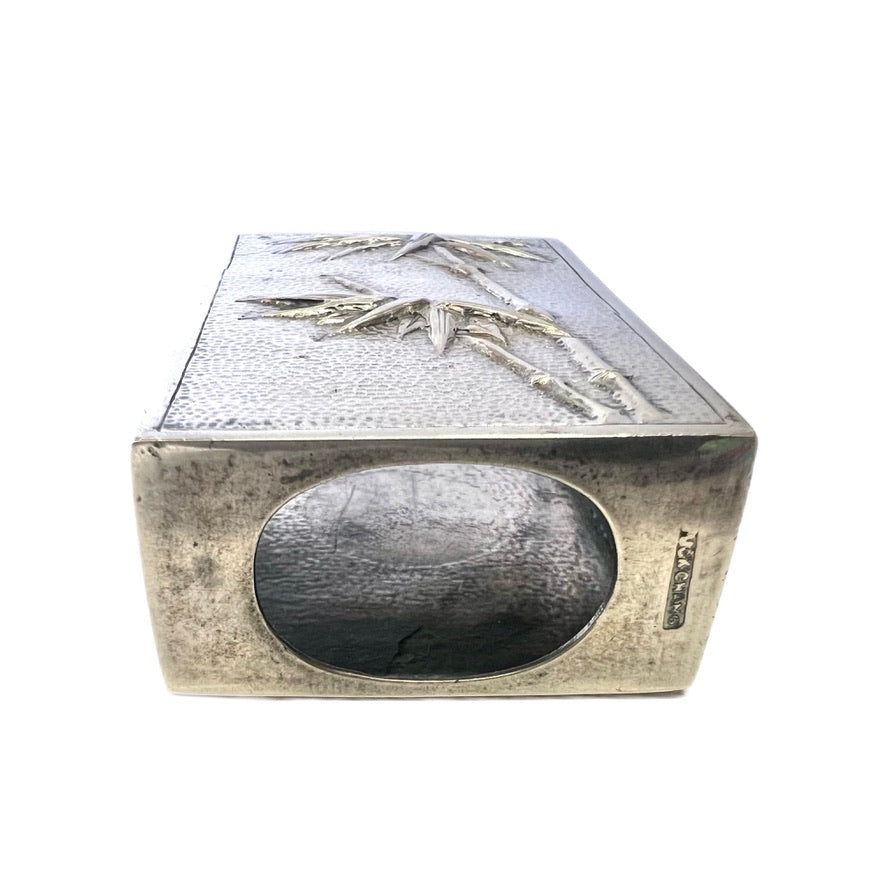 Near antique Chinese export silver Tuck Chang matchbox holder, estate of Shanghai Police Supt. J.F. Lovell