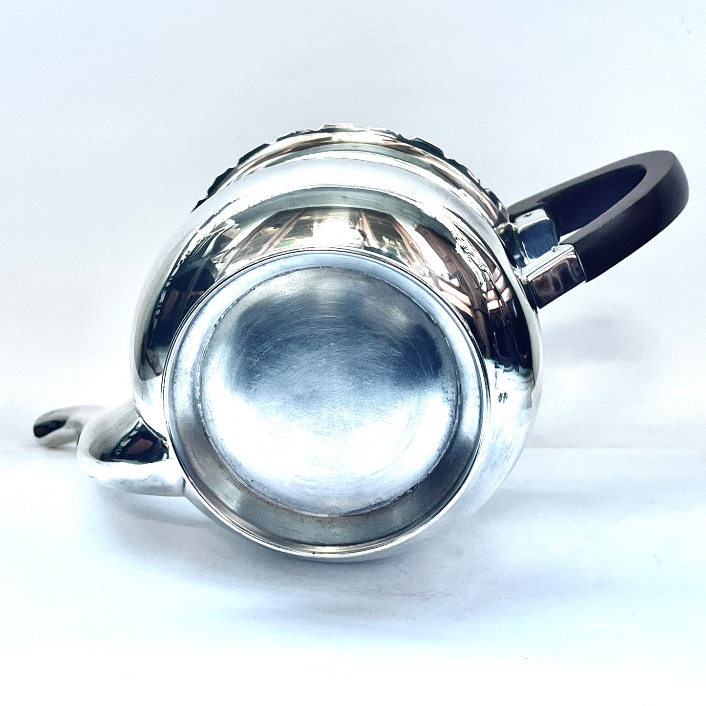 1930s Australian W.J. Sanders sterling silver teapot with Art Deco finial and handles, likely bakelite