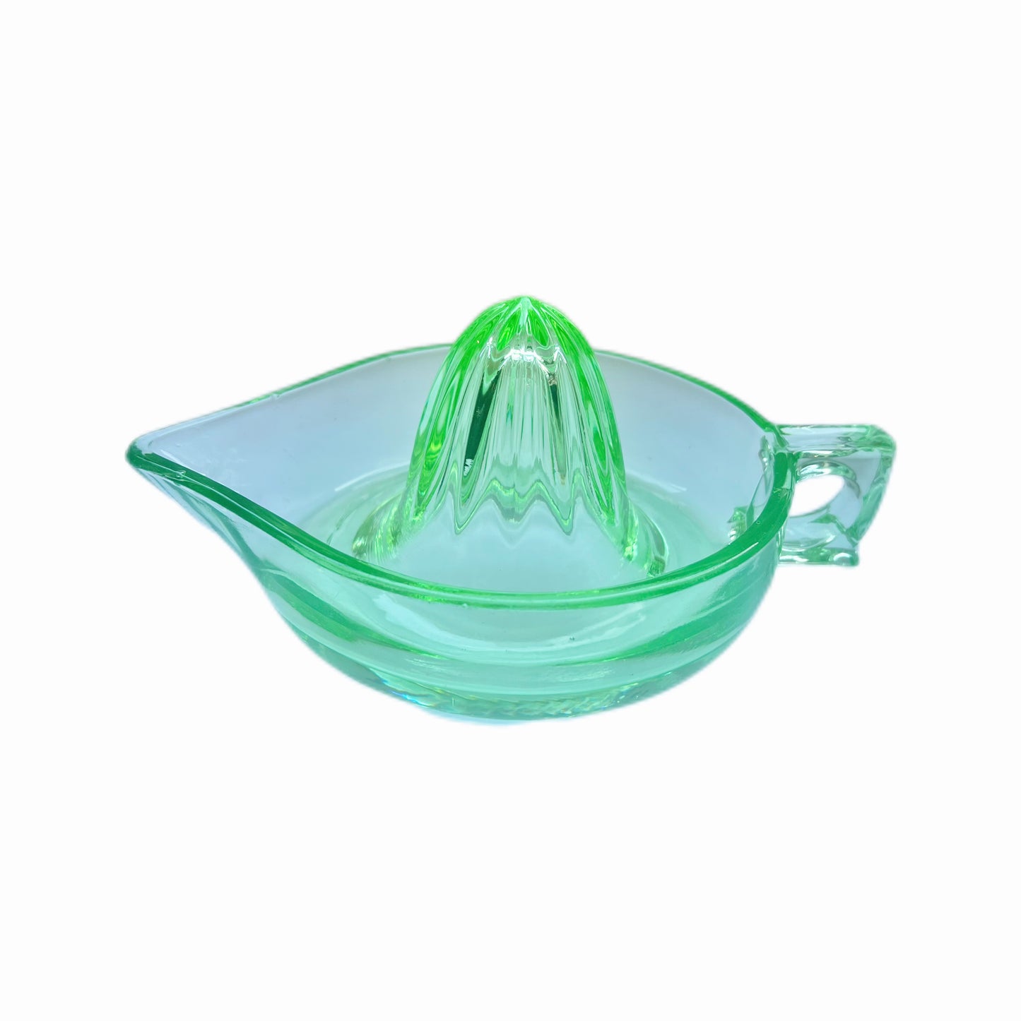 Art Deco uranium glass vase juicer circa 1930s to 1940s