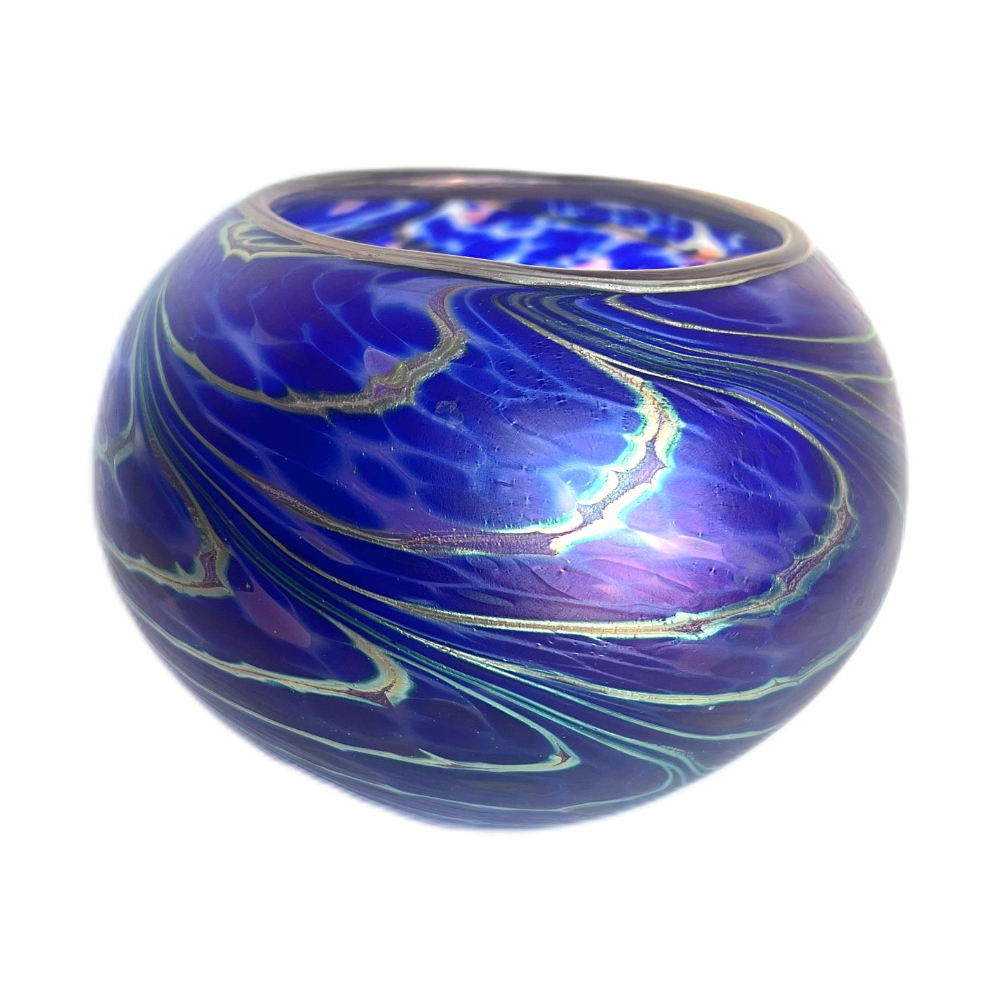 Vintage Australian cobalt iridescent hand-blown art glass vase, Ian Johnstone