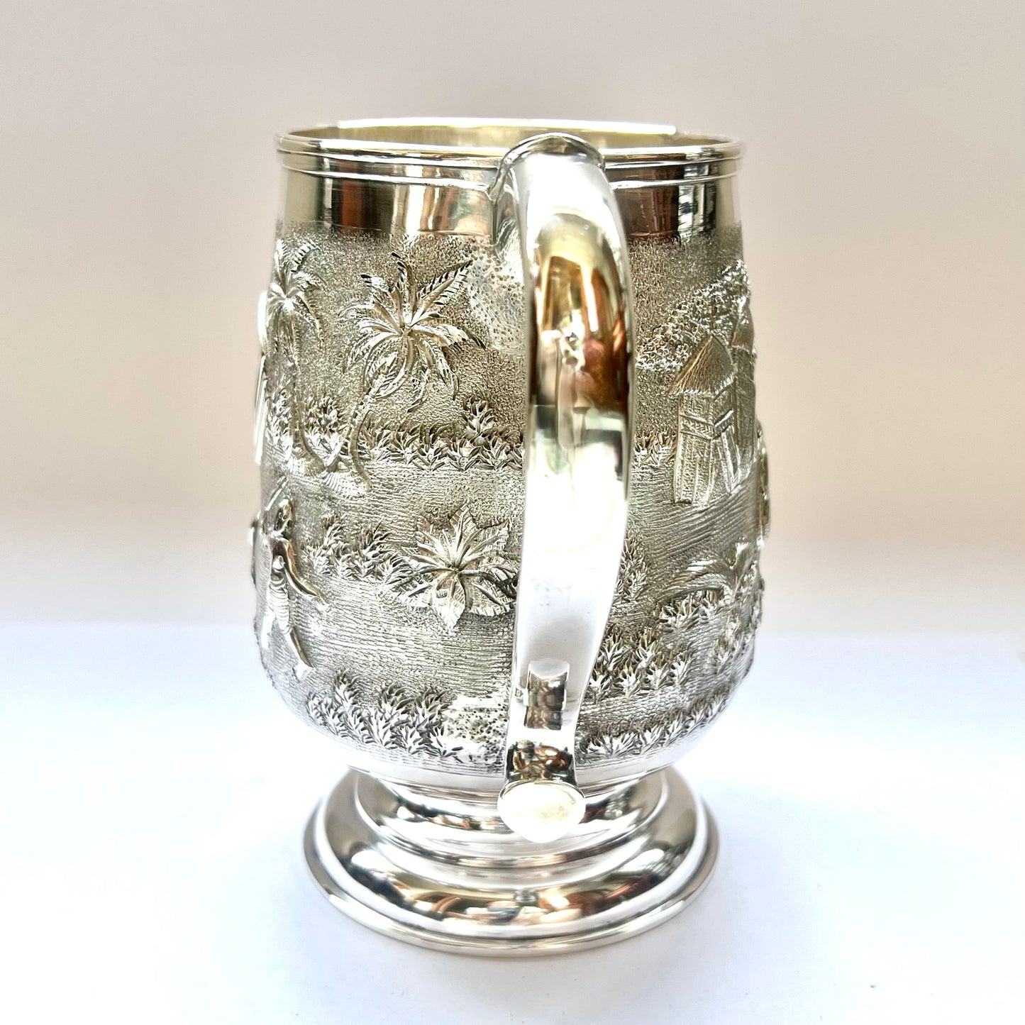 Vintage near Antique 1920s to 1930s British Raj Anglo-Indian sterling silver tankard, Calcutta silver