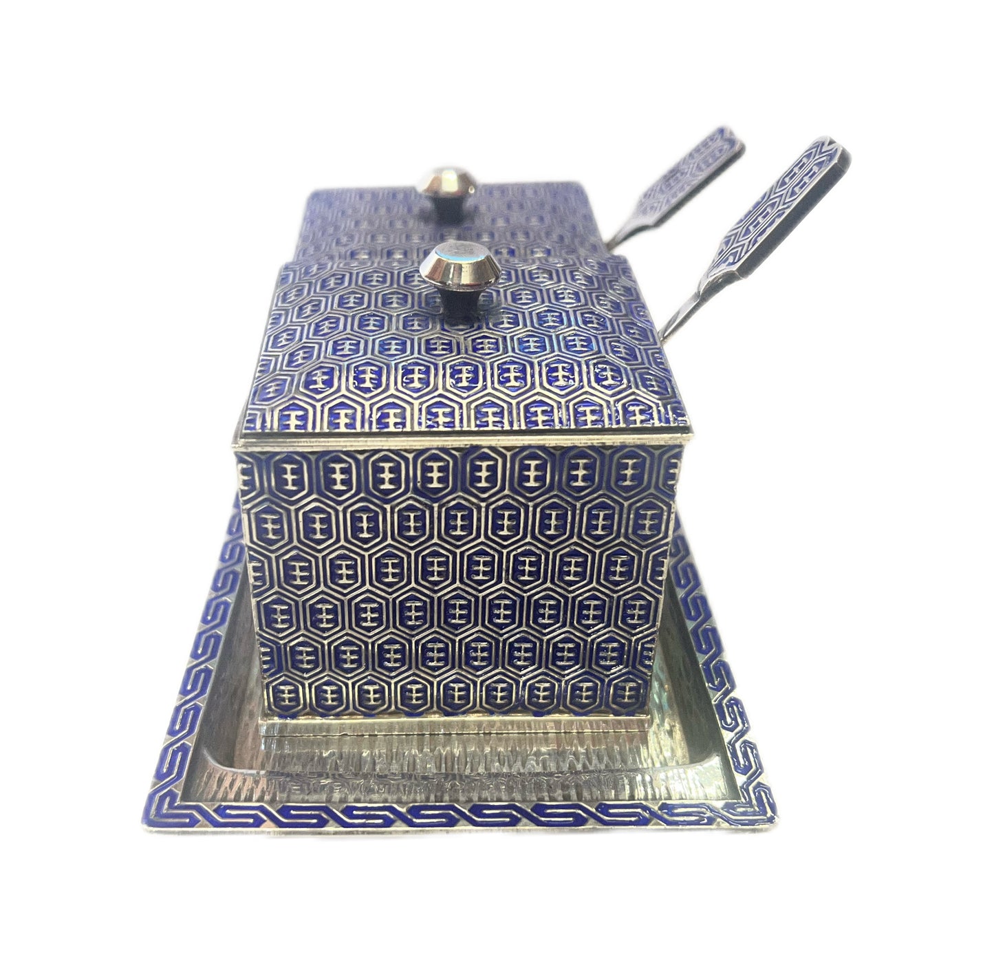 精美罕见的韩国珐琅纯银调味品套装，约产于 20 世纪 60 年代