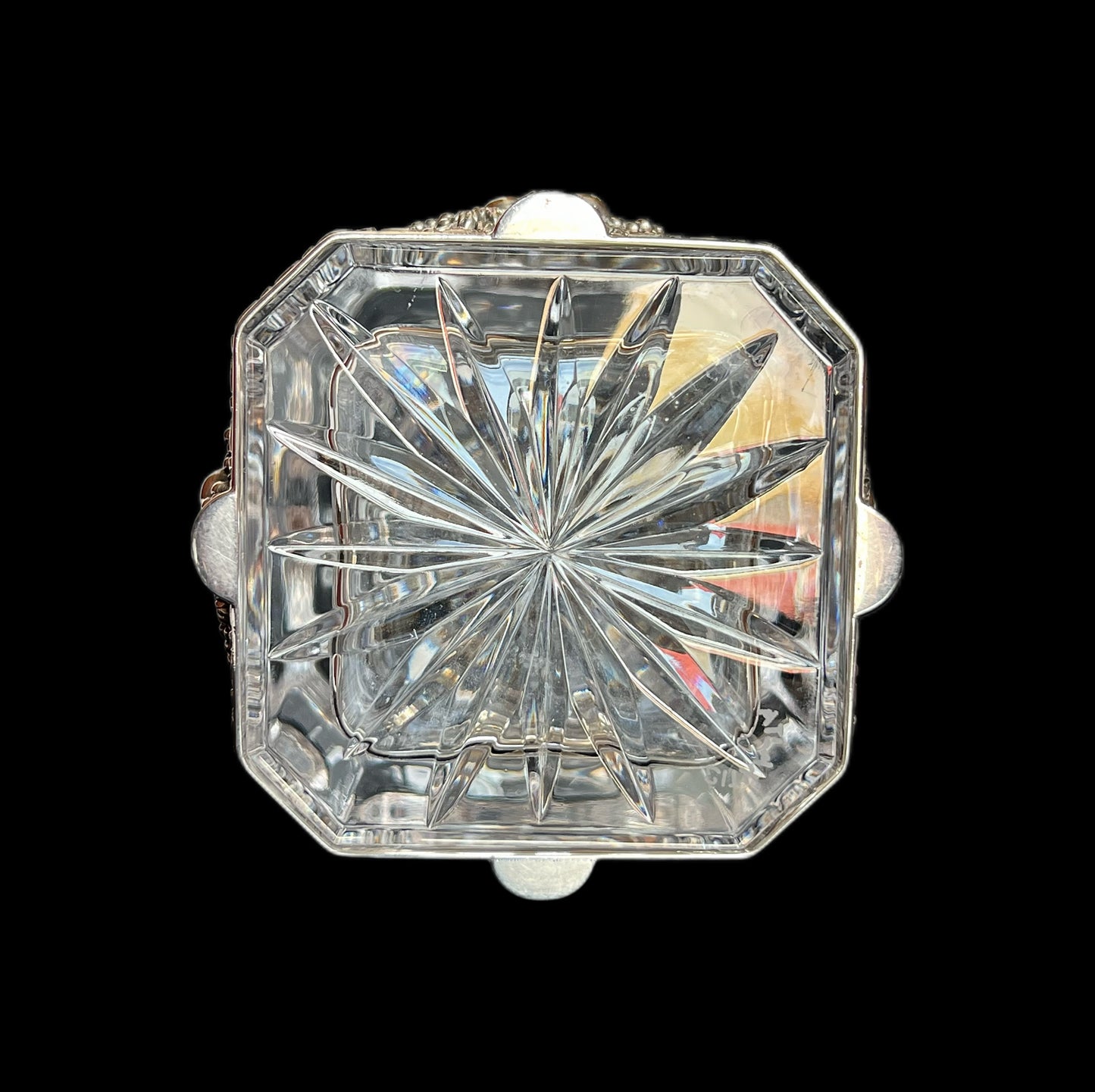 Vintage Atlantis Portugal crystal decanter with sterling silver caged overlay