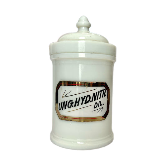 Antique Whitall Tatum Milk Glass Apothecary Jar- Citrine Ointment