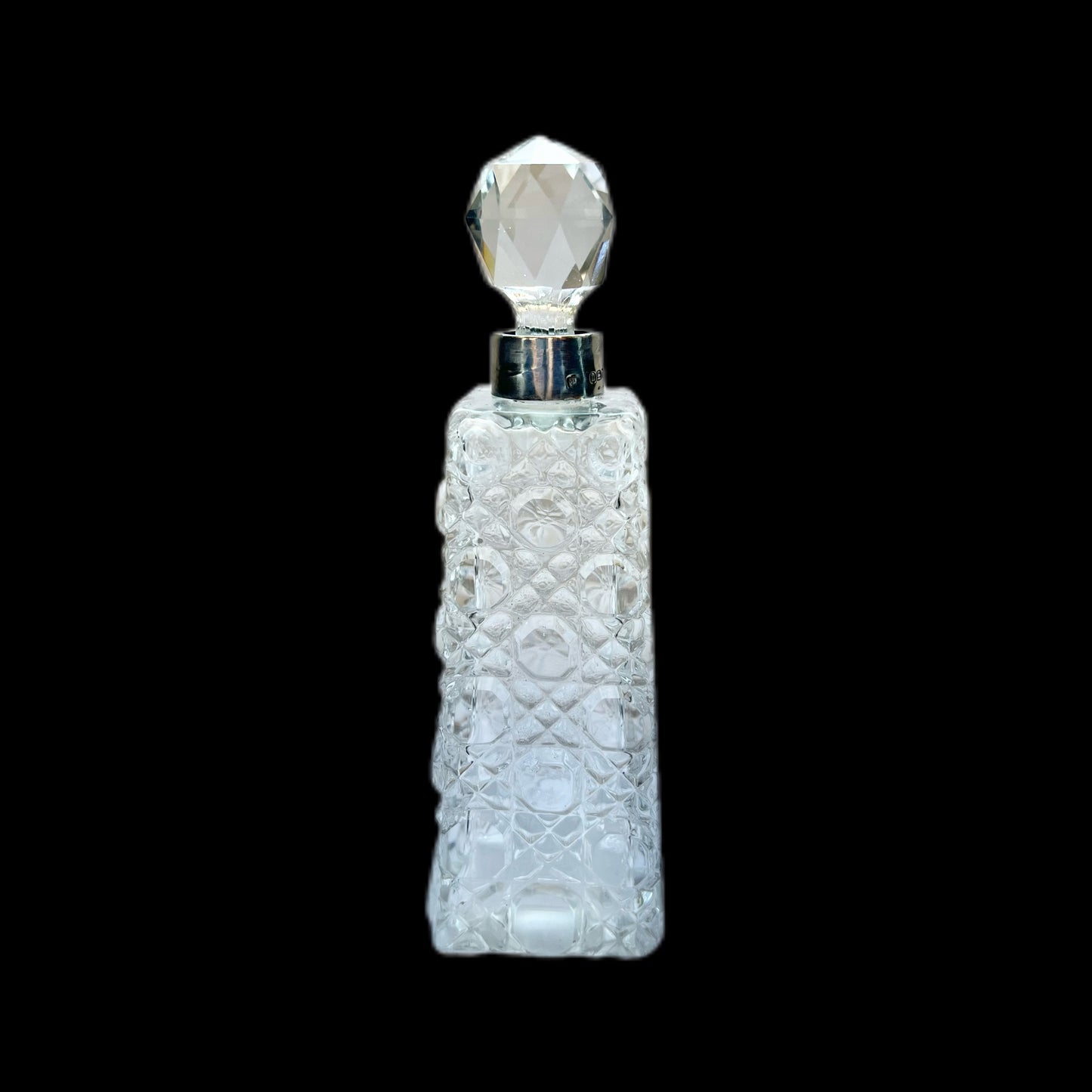 Antique Edwardian cut glass and sterling silver toiletry /scent bottle, London 1908